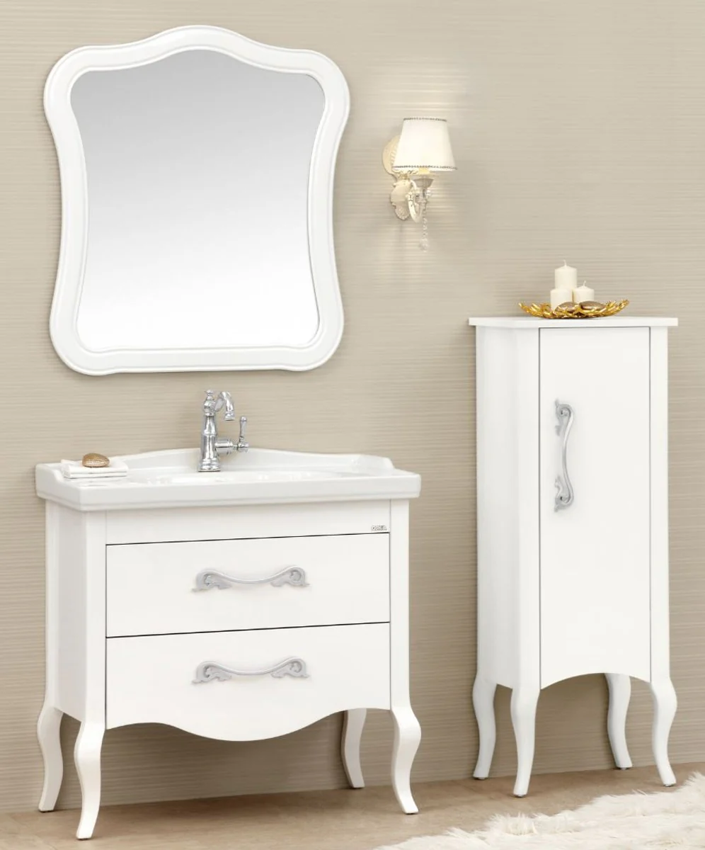 Luxury baroque bathroom set white / silver - 1 washbasin & 1 washbasin & 1 wall mirror & 1 chest of drawers - noble & magnificent - luxury quality