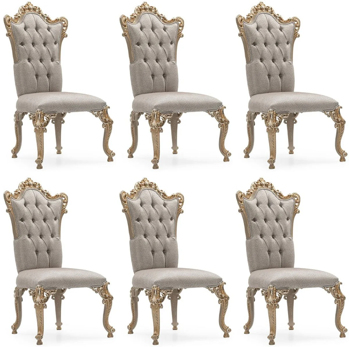 Luxury Baroque Dining Room Chair Set of 6 Silver / Gray / Gold - Magnificent Baroque Style Kitchen Chairs - Luxury Dining Room Furniture in Baroque Style - Baroque Dining Room Furniture - Baroque Style Furniture
