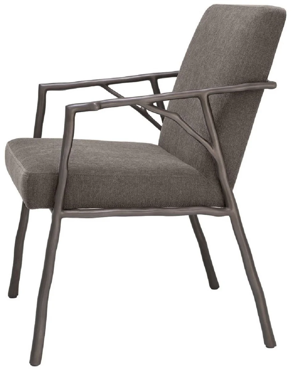 Luxury dining room chair gray brown / bronze 56 x 61 x H. 83 cm - Elegant kitchen chair with armrests - Luxury dining room furniture
