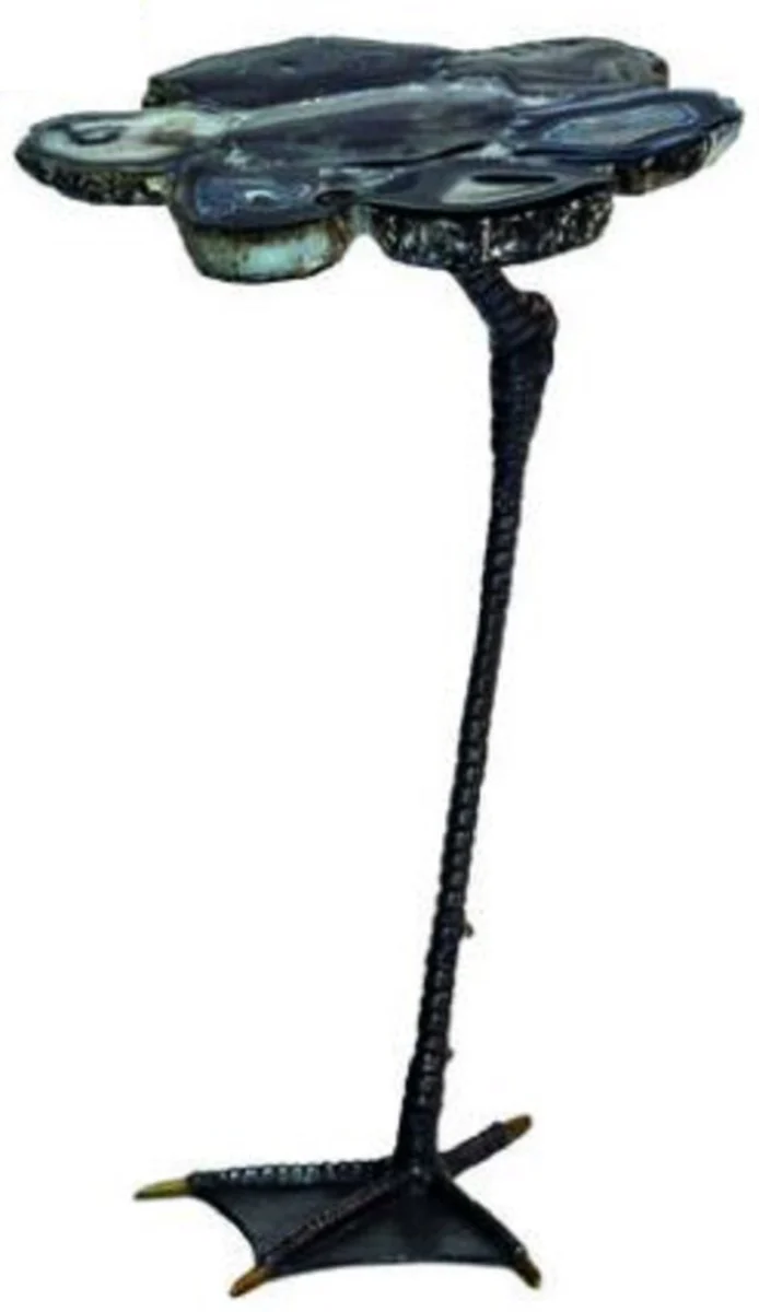 Luxury side table black 30 x 39.5 x H. 41.5 cm - Modern table with agate gemstone table top and metal table leg in duck foot design - Luxury living room furniture