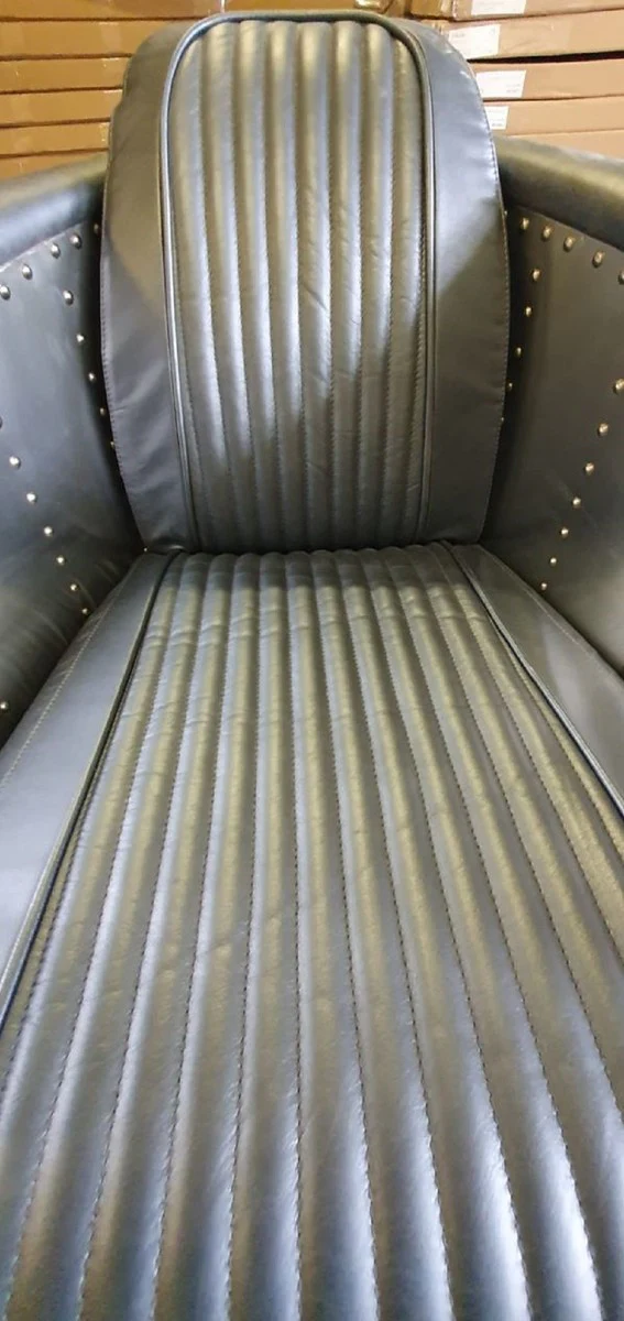 Luxury Art Deco leather armchair gray / silver 69 x 70 x H. 82 cm - aluminum living room armchair with high-quality genuine leather - airplane aviator genuine leather furniture - luxury furniture