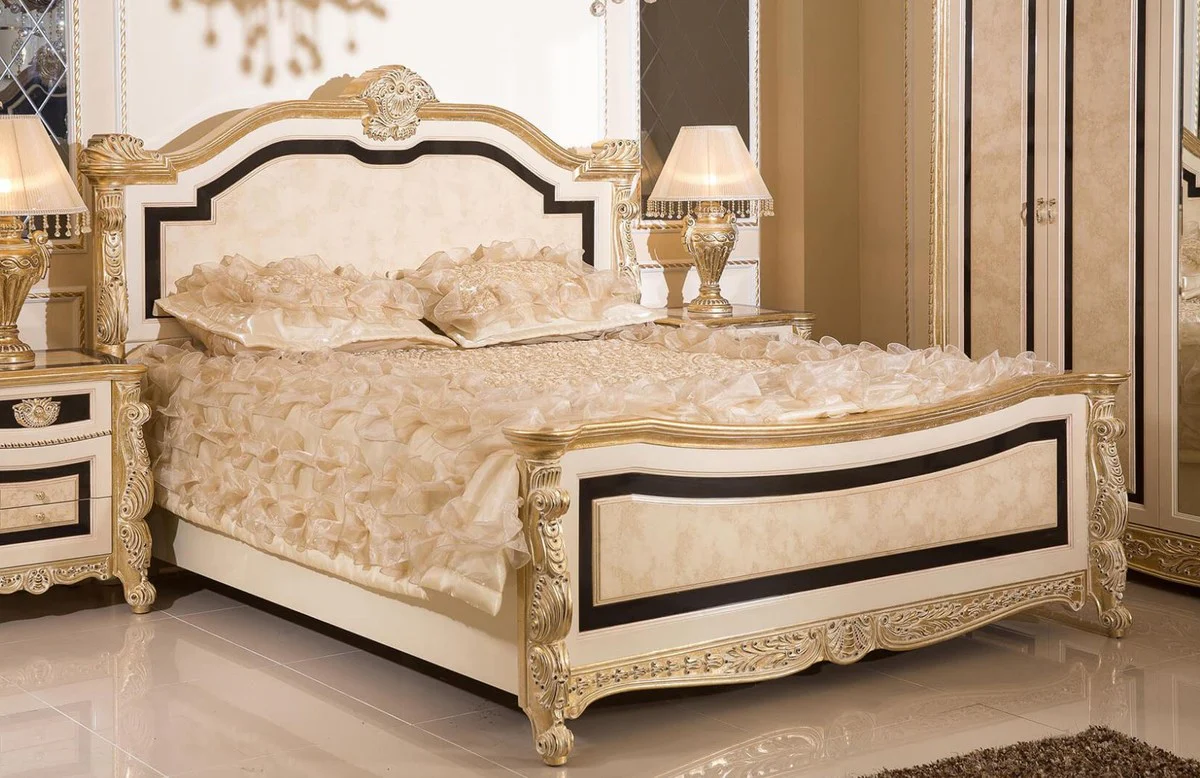 Luxury baroque double bed white / beige / black / gold - magnificent baroque style bed - luxury bedroom furniture in baroque style - baroque bedroom furniture - baroque furnishings