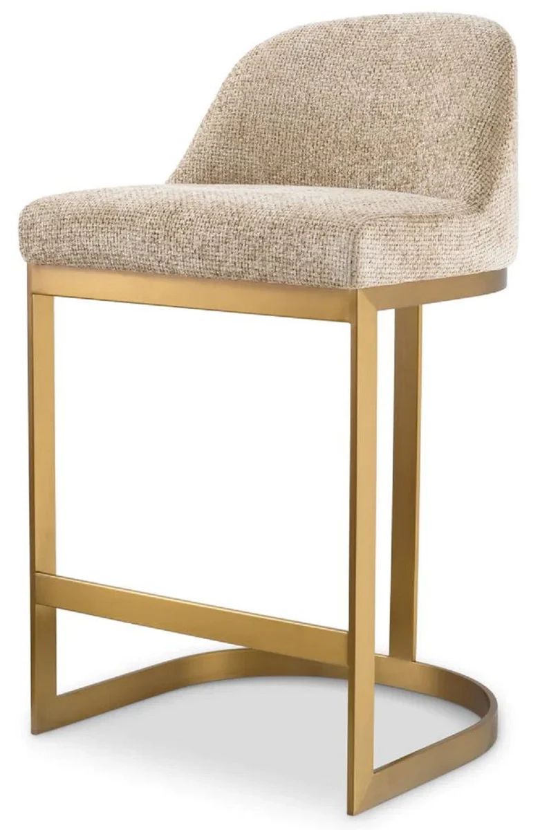 Luxury bar chair sand color / brass 53 x 48 x H. 91 cm - Padded stainless steel bar stool - Bar furniture - Luxury furniture - Luxury quality