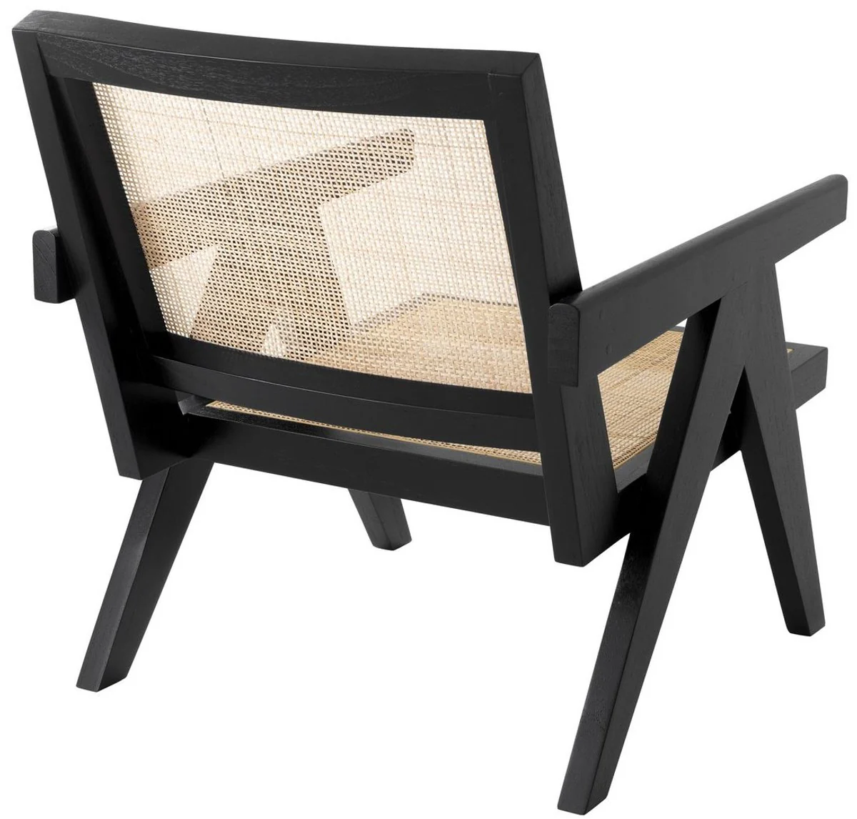 Designer chair black / natural colors 58 x 82 x H. 70 cm - solid wood chair with armrests and hand-woven rattan weave - luxury living room furniture