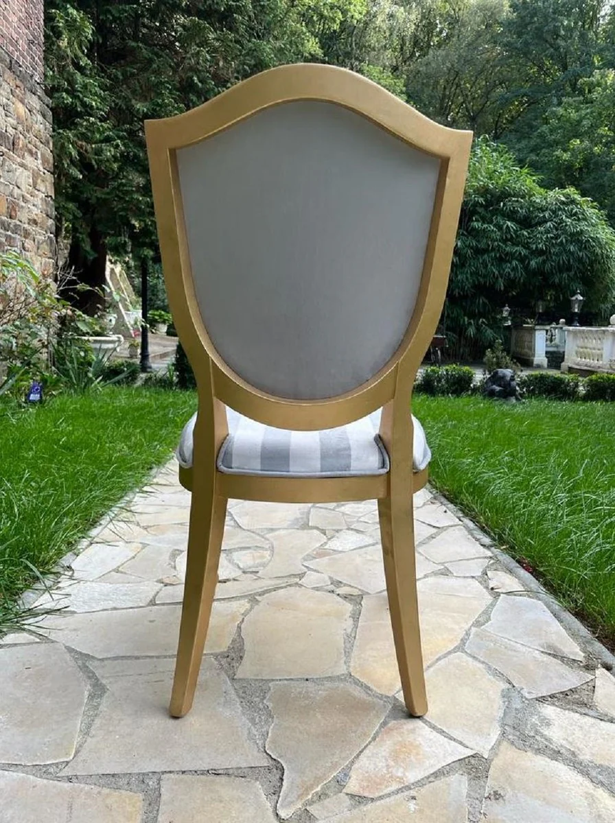 Luxury Art Deco Dining Room Chair with Design and Stripes Gray / White / Multicolor / Gold - Elegant Solid Wood Chair - Art Deco Dining Room Furniture