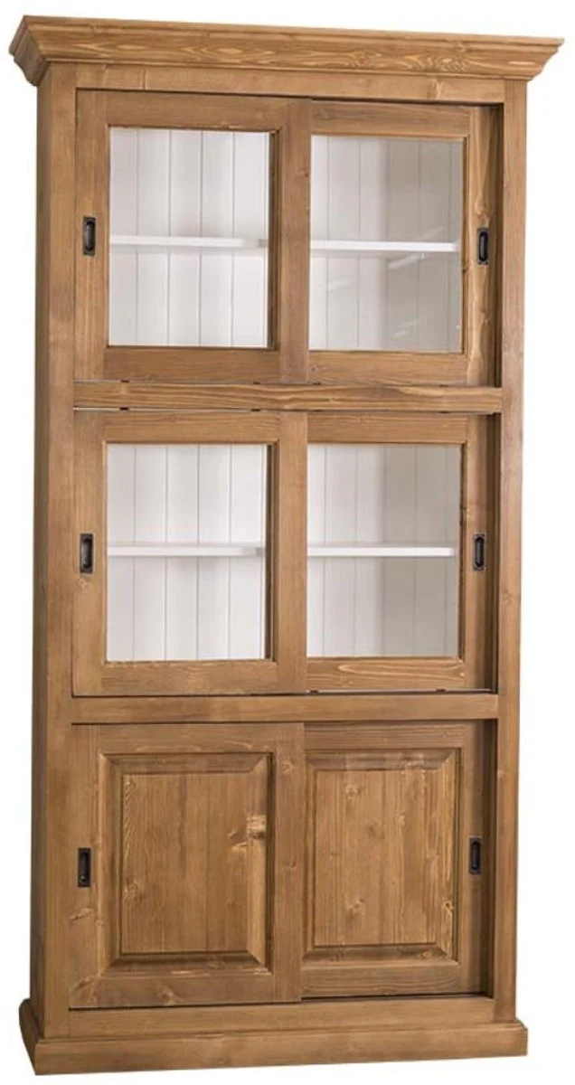 Country house style bookcase brown / white 110 x 40 x H. 210 cm - living room cabinet with 6 sliding doors