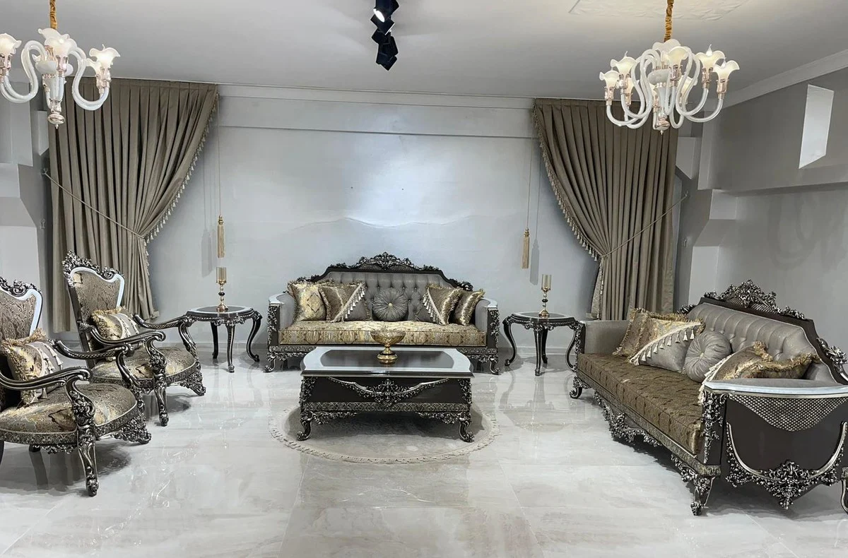 Luxury baroque side table black / white / silver - handmade solid wood table in baroque style - luxury living room furniture in baroque style - baroque furniture - noble & magnificent