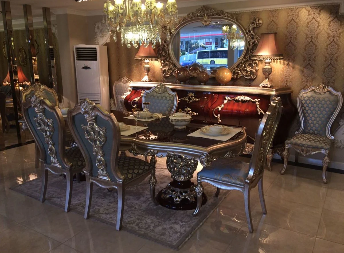 Luxury baroque dining room set - 1 dining table & 8 dining chairs - dining room furniture in baroque style - noble & magnificent - luxury quality