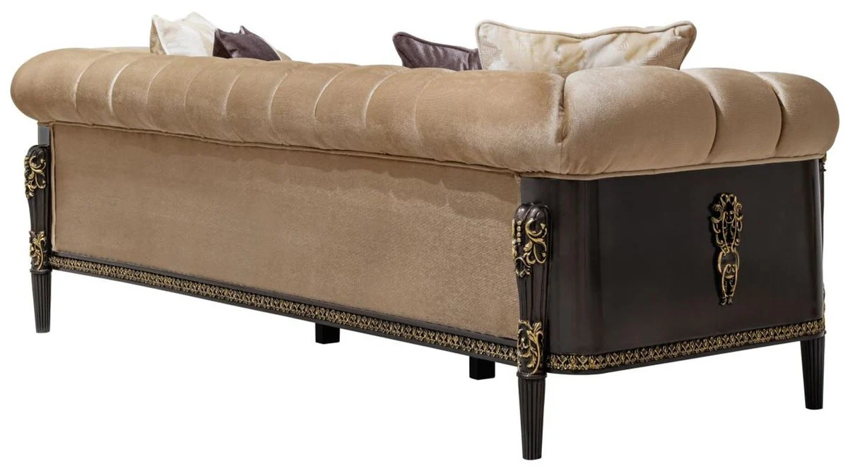 Luxury Baroque Sofa Light Brown / Dark Brown / Gold 235 cm - Baroque Furniture
