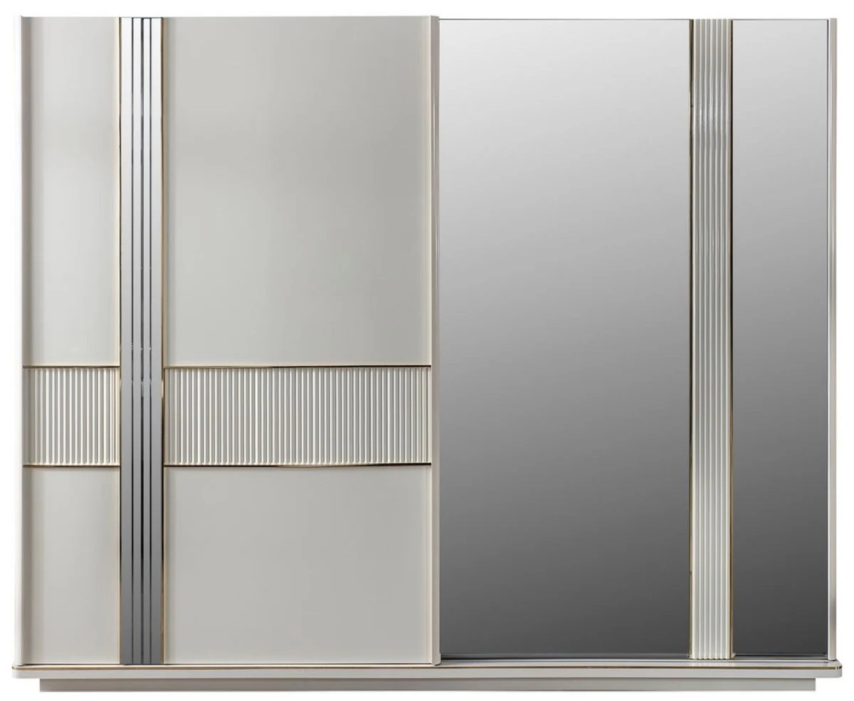 Luxury bedroom wardrobe white / gold 260 x 72 x H. 218 cm - Elegant solid wood wardrobe with 2 sliding doors - Luxury bedroom furniture