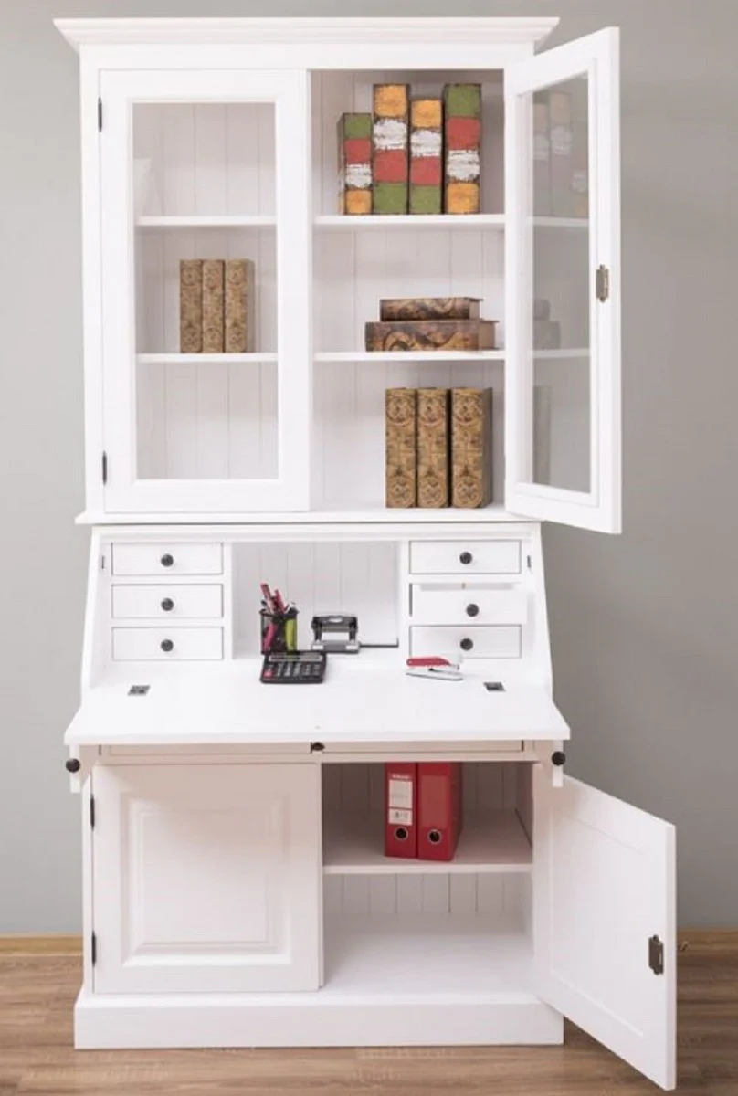 Country house style office cabinet white 110 x 49 x H. 219 cm - solid wood cabinet - bookcase - shelf cabinet - living room cabinet - country house style furniture