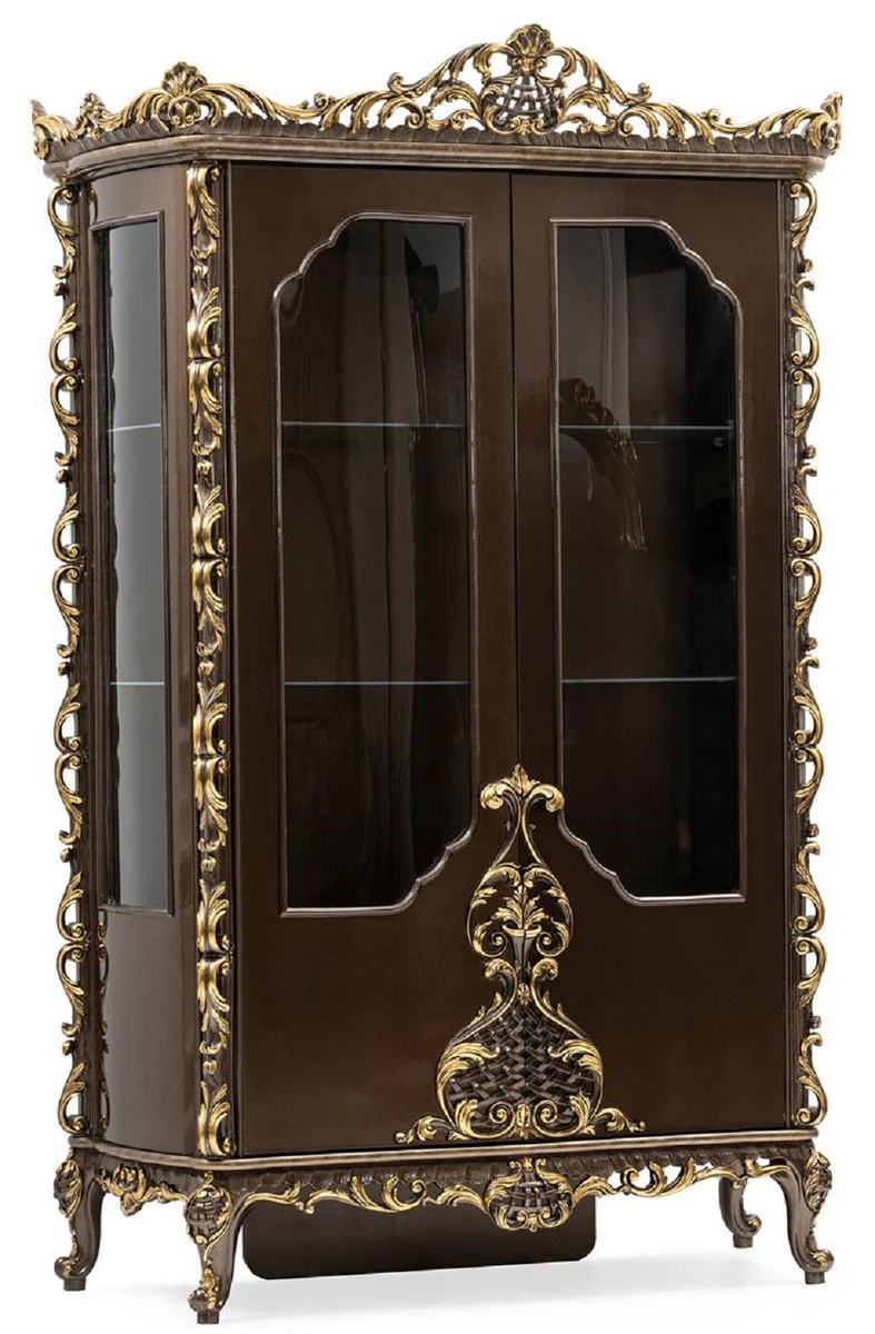 Luxury baroque display cabinet brown / gold - magnificent solid wood display cabinet with 2 doors - luxury furniture in baroque style - baroque furniture - noble & magnificent