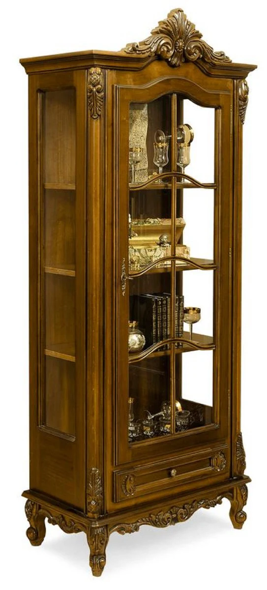 Luxury baroque display cabinet brown - magnificent solid wood display cabinet with glass door and drawer - handmade baroque furniture - noble and magnificent