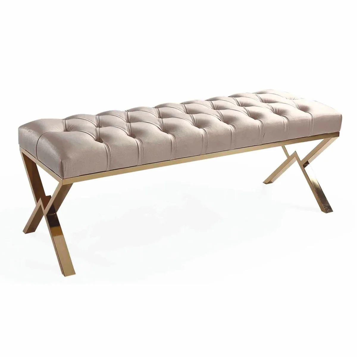 Luxury Chesterfield bench beige / gold 120 cm - luxury furniture