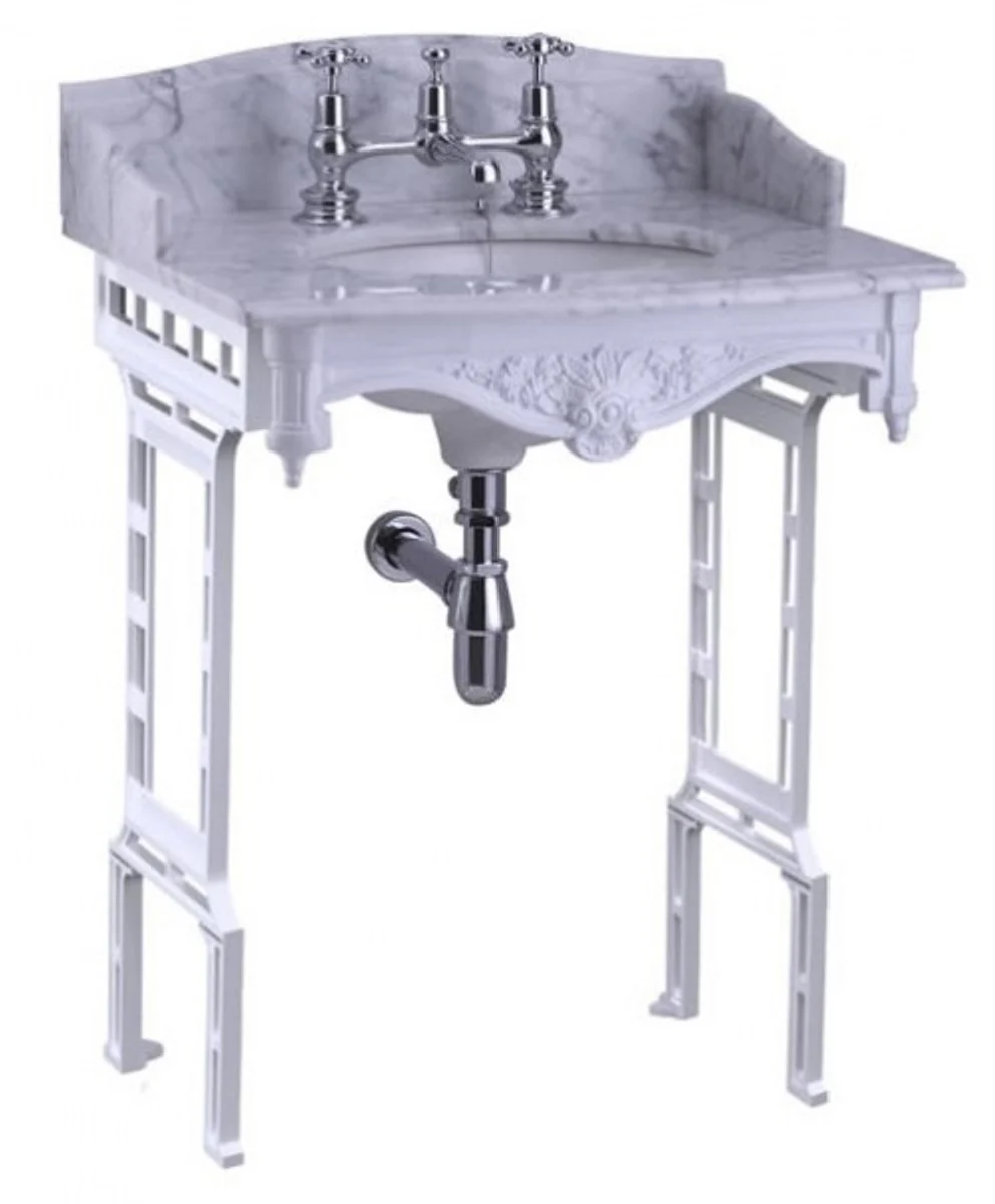 Luxury Art Nouveau standing washbasin white / white with marble top with splash guard at the back and sides - baroque washbasin baroque style antique style