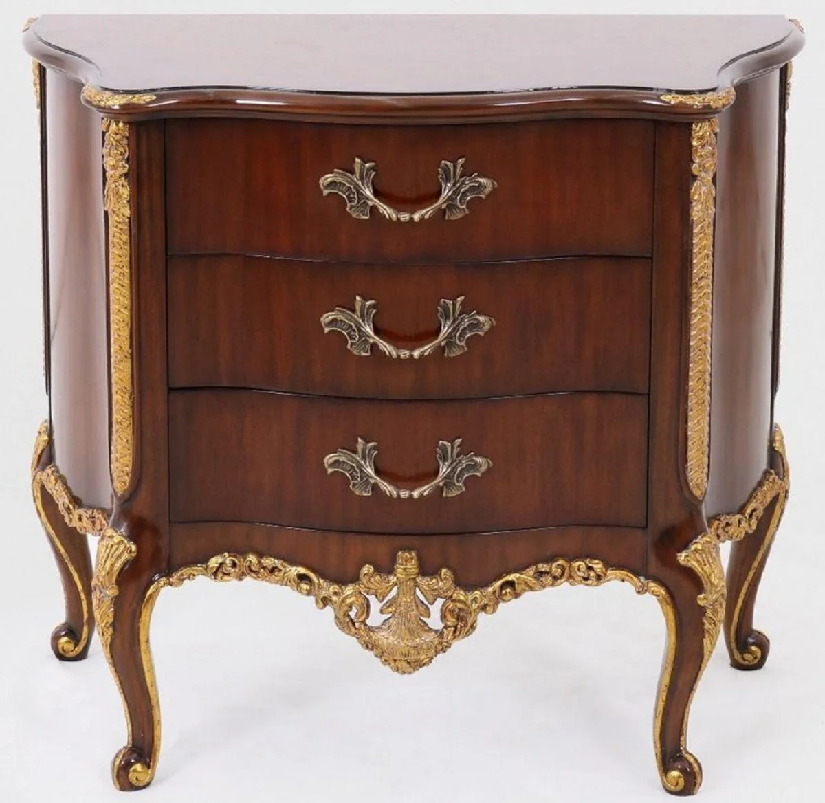Luxury baroque night dresser dark brown / gold - solid wood bedside table with 3 drawers - handmade chest of drawers in baroque style - baroque furniture