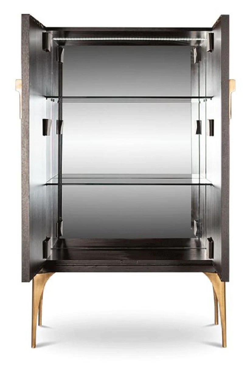 Designer bar cabinet dark brown / gold / brass 100 x 46 x H. 166 cm - solid wood cabinet with 2 doors - living room furniture - hotel furniture - luxury collection