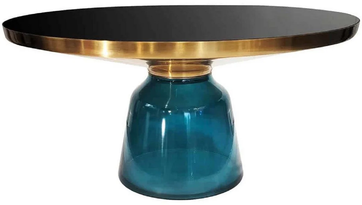 Luxury coffee table black / gold / blue Ø 75 x H. 37 cm - Round glass living room table - Living room furniture - Luxury furniture