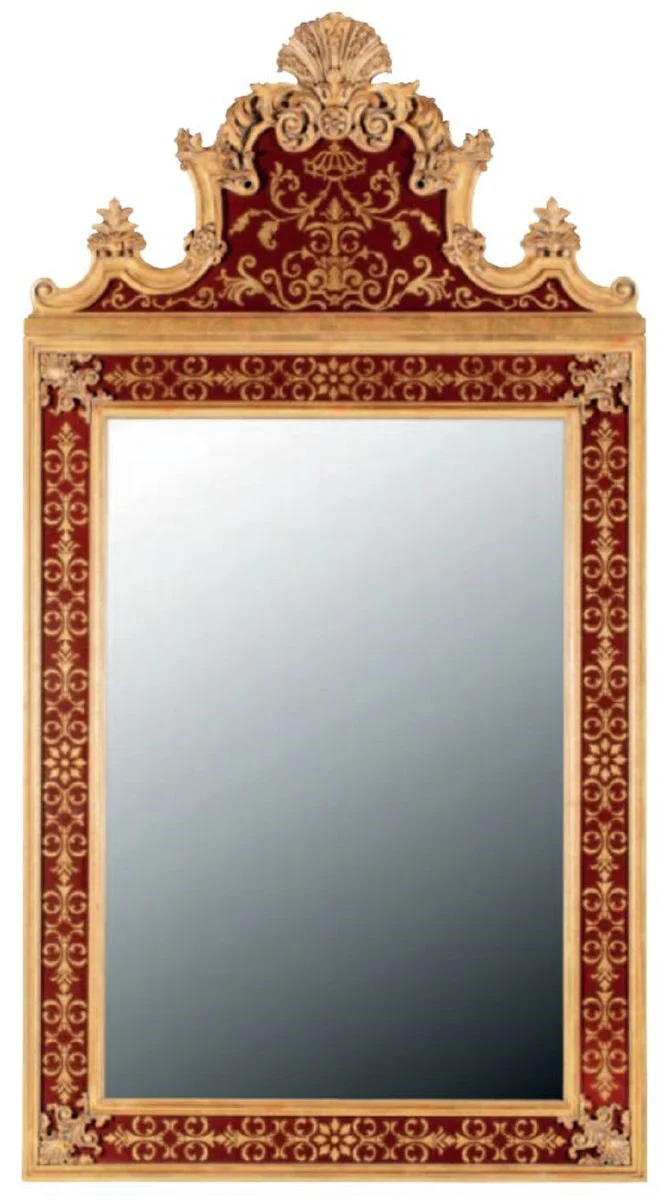 Luxus Barock Spiegel Bordeauxrot / Gold - Rechteckiger Massivholz Wandspiegel im Barockstil - Prunkvolle Barock Möbel - Erstklassische Qualität - Made in Italy