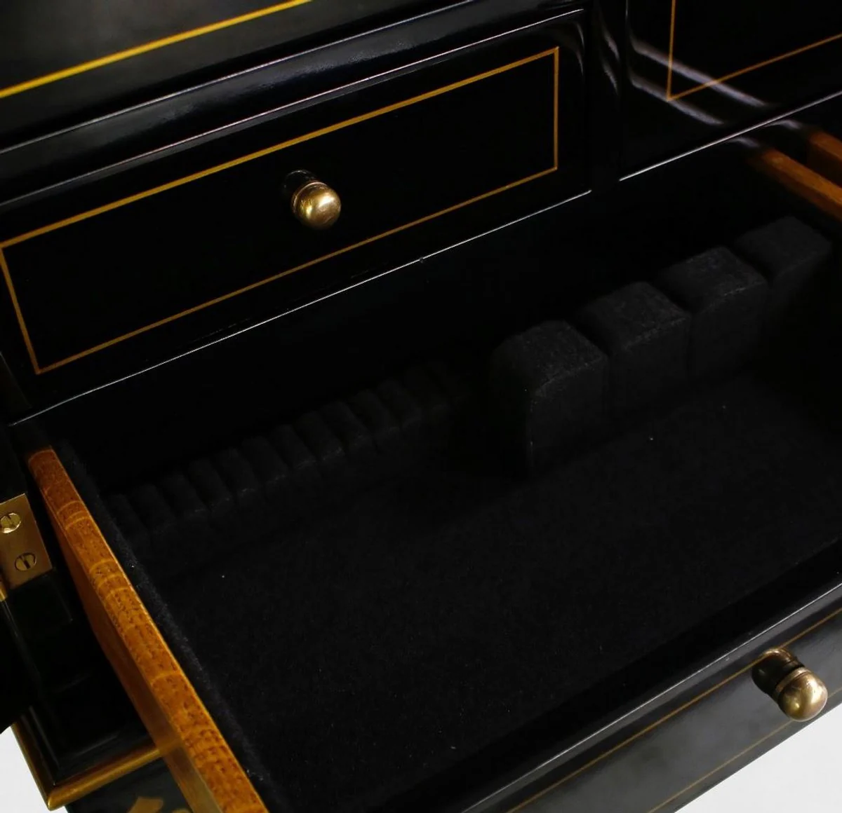 Luxury baroque cabinet with 11 drawers black / gold - living room cabinet in Chinese style - office cabinet - luxury furniture in baroque style - baroque furniture - baroque furnishings