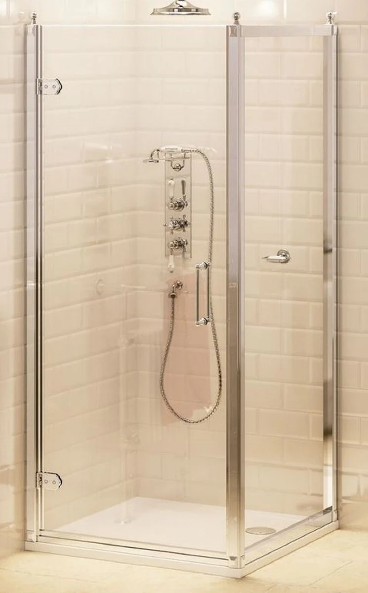 Luxury bathroom shower door with side wall silver 76 x 76 x H. 195 cm - Shower cubicles glass door - Bathroom accessories - Luxury shower doors - Luxury quality