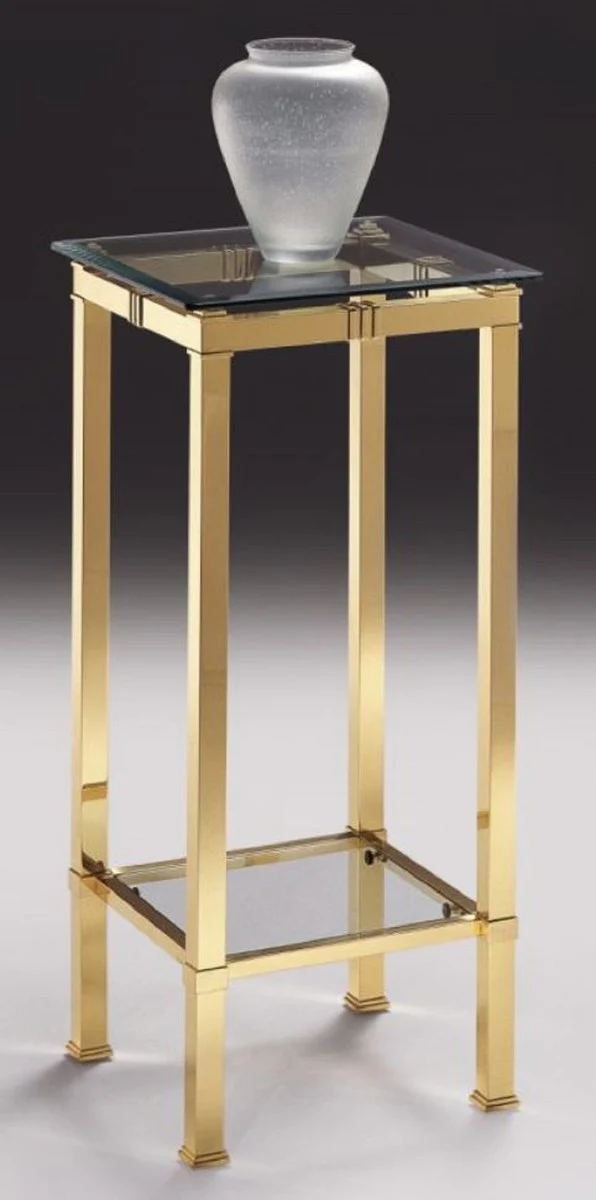 Luxury column brass colored 39 x 39 x H. 85 cm - Elegant brass side table with glass tops - Living room furniture - Luxury quality