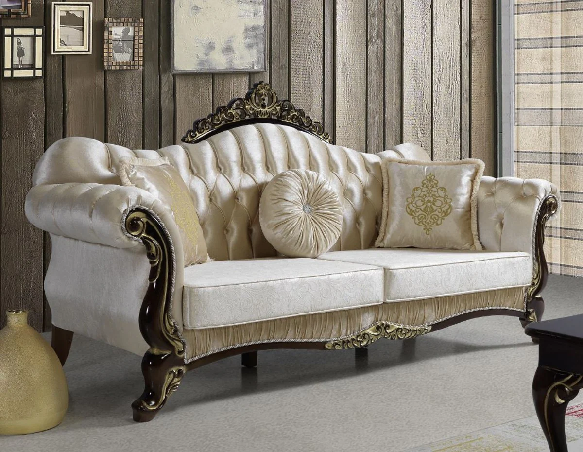 Baroque living room sofa with glittering stones champagne colors / black / gold 224 x 83 x H. 112 cm - Noble living room furniture in the baroque style