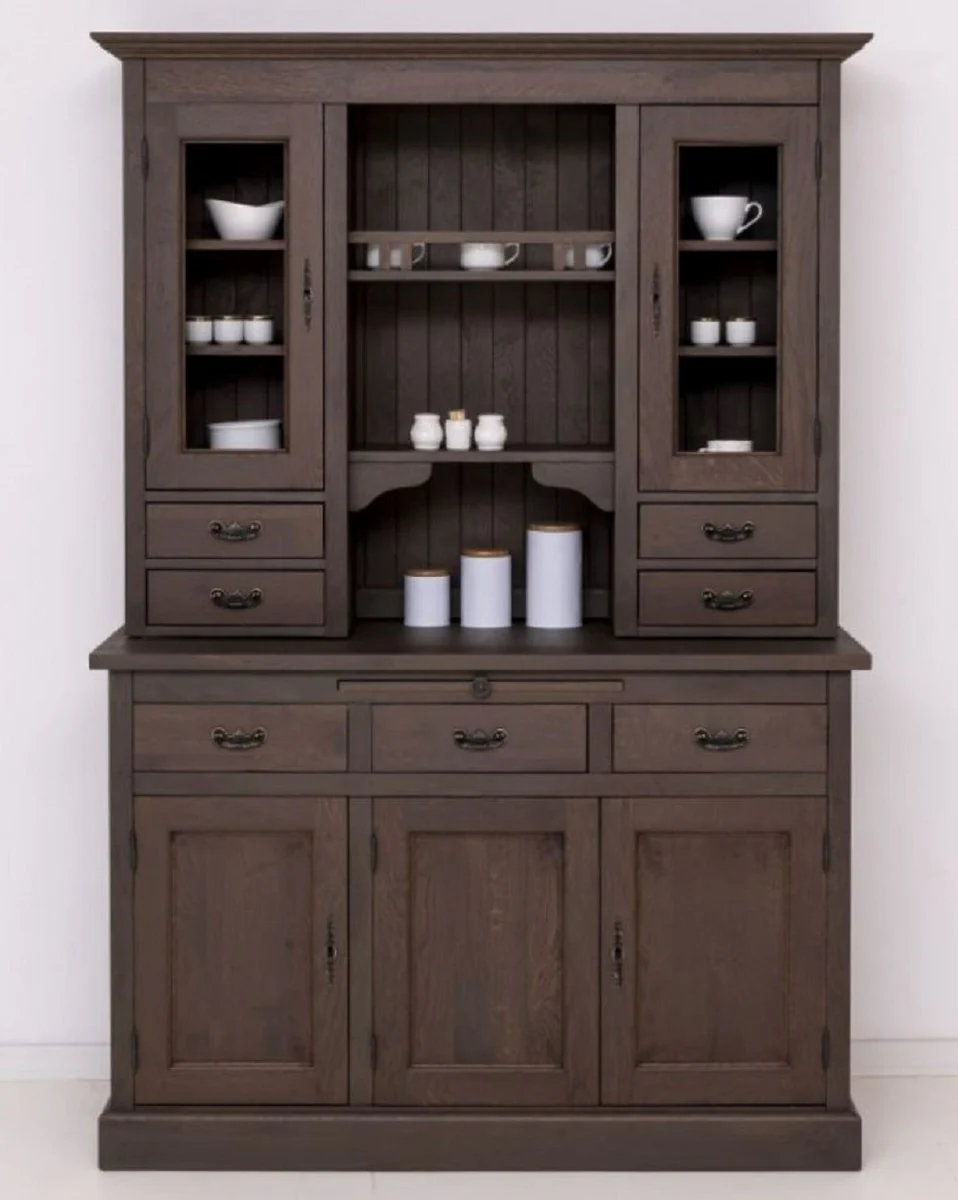 Country house style dining room cabinet dark brown 138 x 50 x H. 197 cm - solid wood kitchen cabinet - dining room furniture in country house style - country house style dining room furnishings