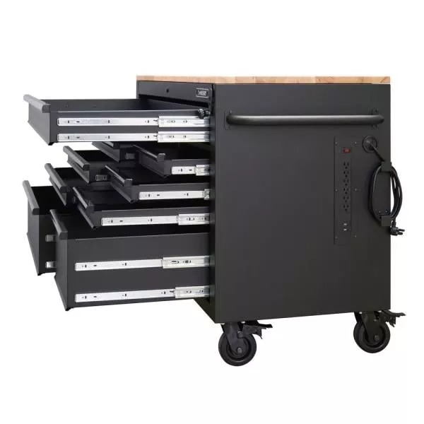 Glaubst du, du hast 52. W 9-DRAWER, DEEP TOOL CHEST MOBILE WORKBENCH IN MATTE BLACK MIT ADJUSTABLE-HEIGHT HARDWOOD TOP