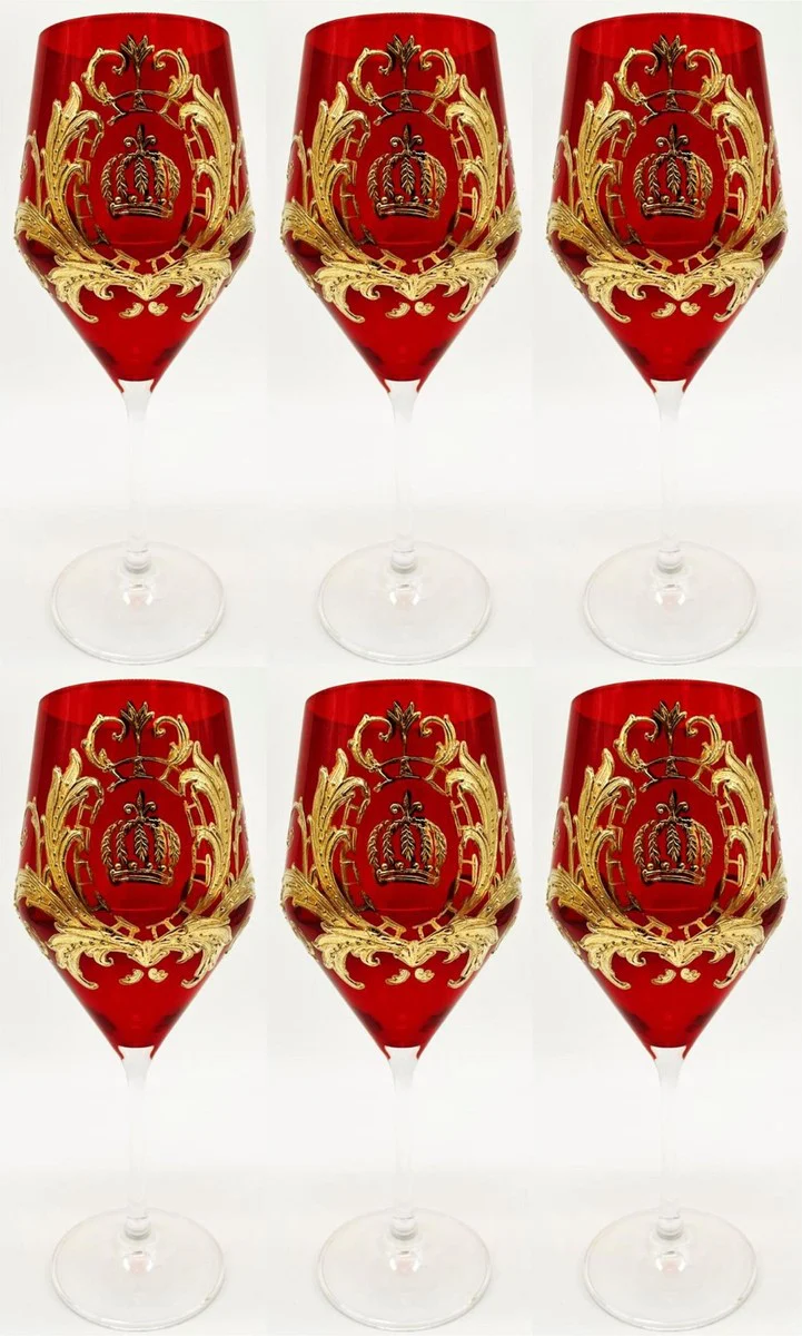 Pompöös by Luxus red wine glass set red / gold Ø 8.7 x H. 20.3 cm - wine glasses with 24 carat gold plating - Pompöös wine glasses designed by Harald Glööckler