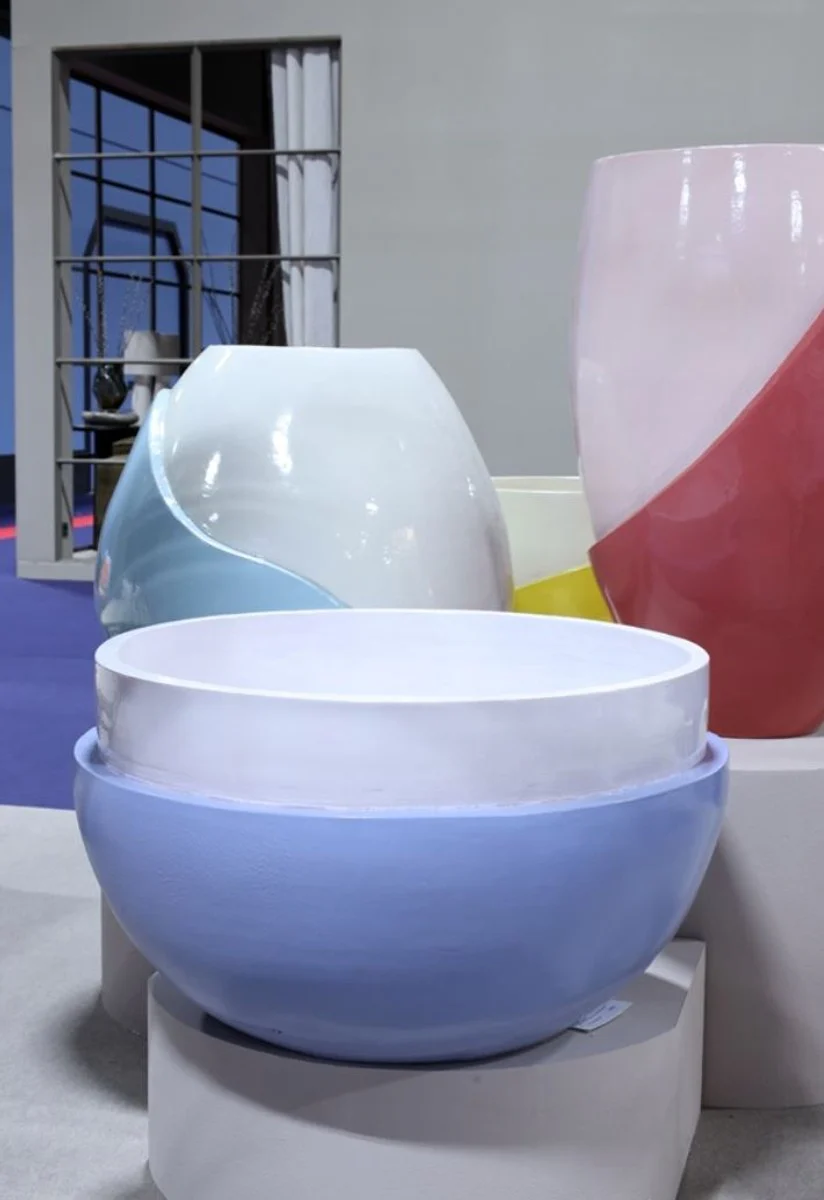 Luxus Keramik Blumentopf Hellblau / Weiß Ø 75 x H. 45 cm - Garten Deko