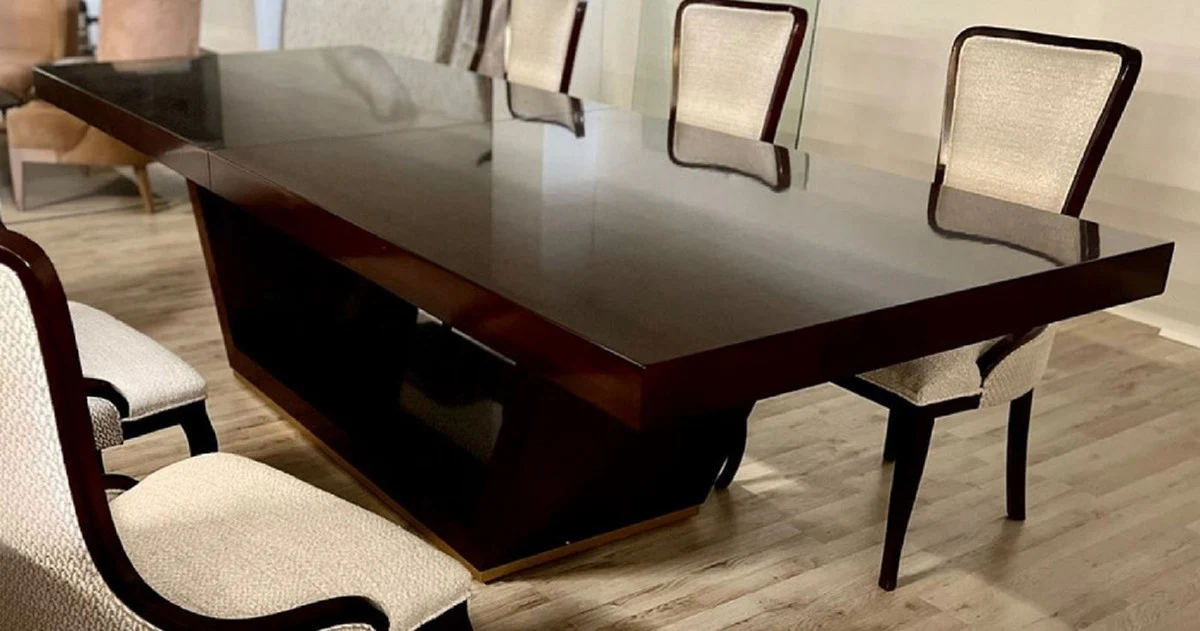 Luxury dining table brown / gold 300-400 x 110 x H. 78 cm - Extendable solid wood dining room table - Italian luxury dining room furniture - Luxury quality - Made in Italy