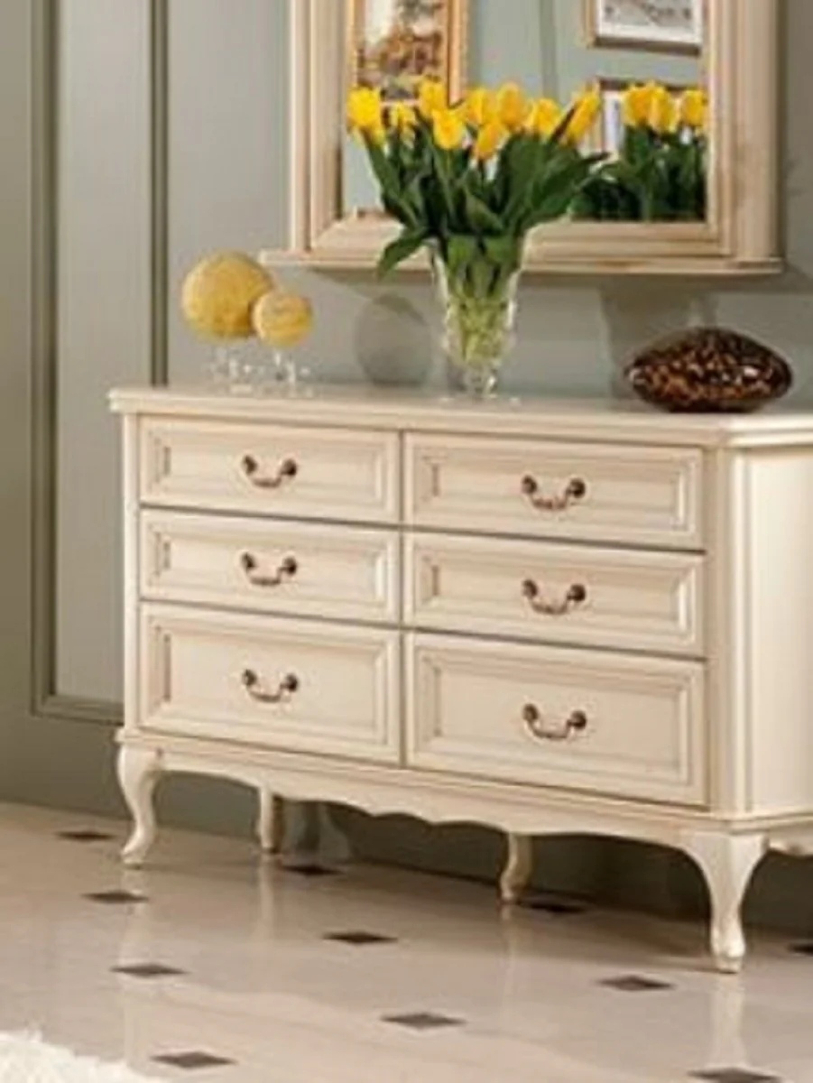 Luxury Art Nouveau solid wood chest of drawers with 6 drawers cream color 135 x 42.5 x H. 86.6 cm - Baroque & Art Nouveau bedroom furniture