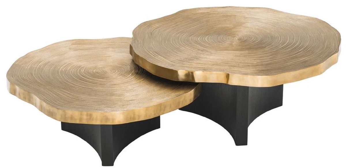Luxury coffee table set brass / black - luxurious living room tables with table tops in tree slice design