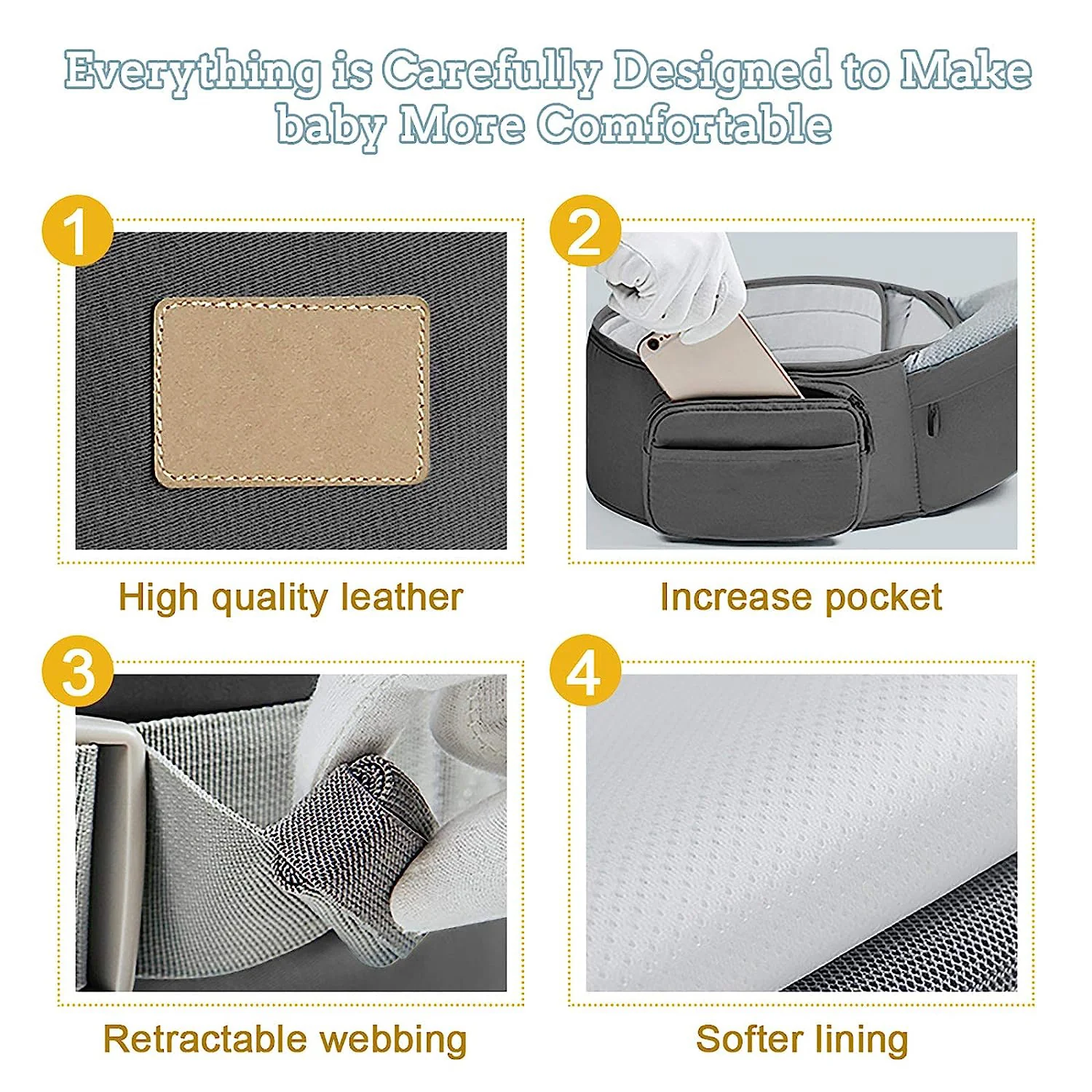 Baby – Tragehilfe, 6-in-1-Babytrage mit Taillenhocker, Babytrage mit Hüftsitz zum Stillen, Einheitsgröße – passend für Neugeborene, Säuglinge und Kleinkinder (blau)