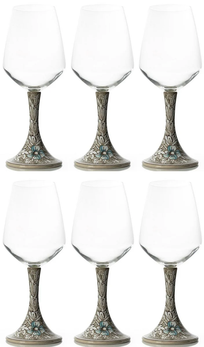 Luxury Ceramic Wine Glass Set of 6 Brown / Multicolored H. 23.5 cm - Handmade & Hand-Painted Wine Glasses - Hotel & Restaurant Accessories - Luxury Quality - Made in Italy