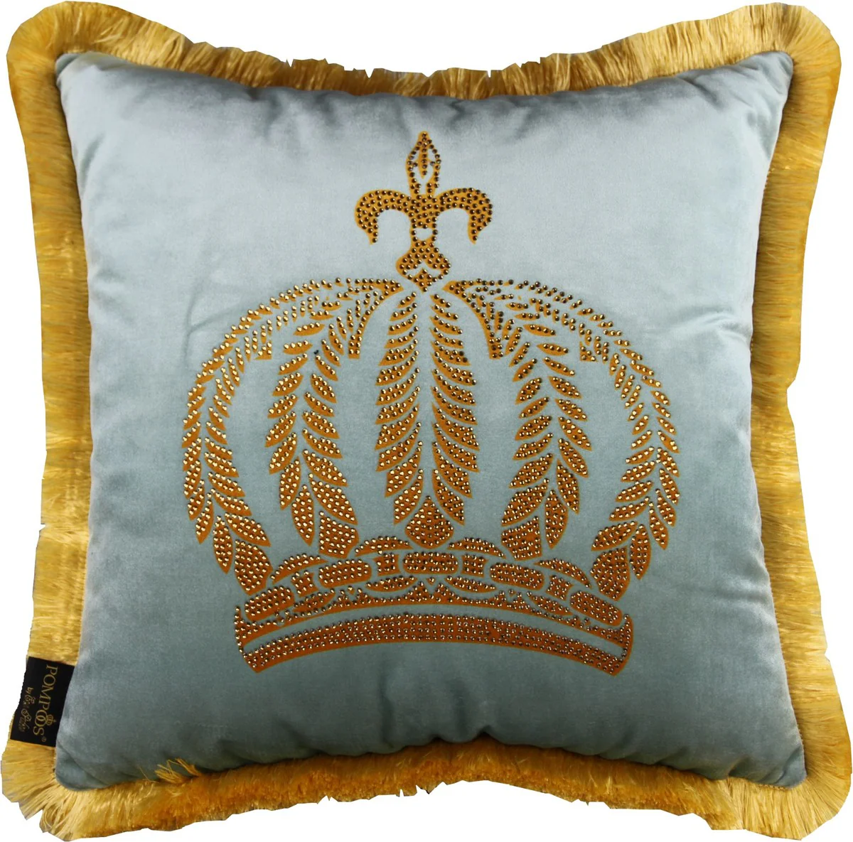 Harald Glööckler luxury decorative cushion Pompöös by light turquoise / gold crown with rhinestones - Glööckler cushion
