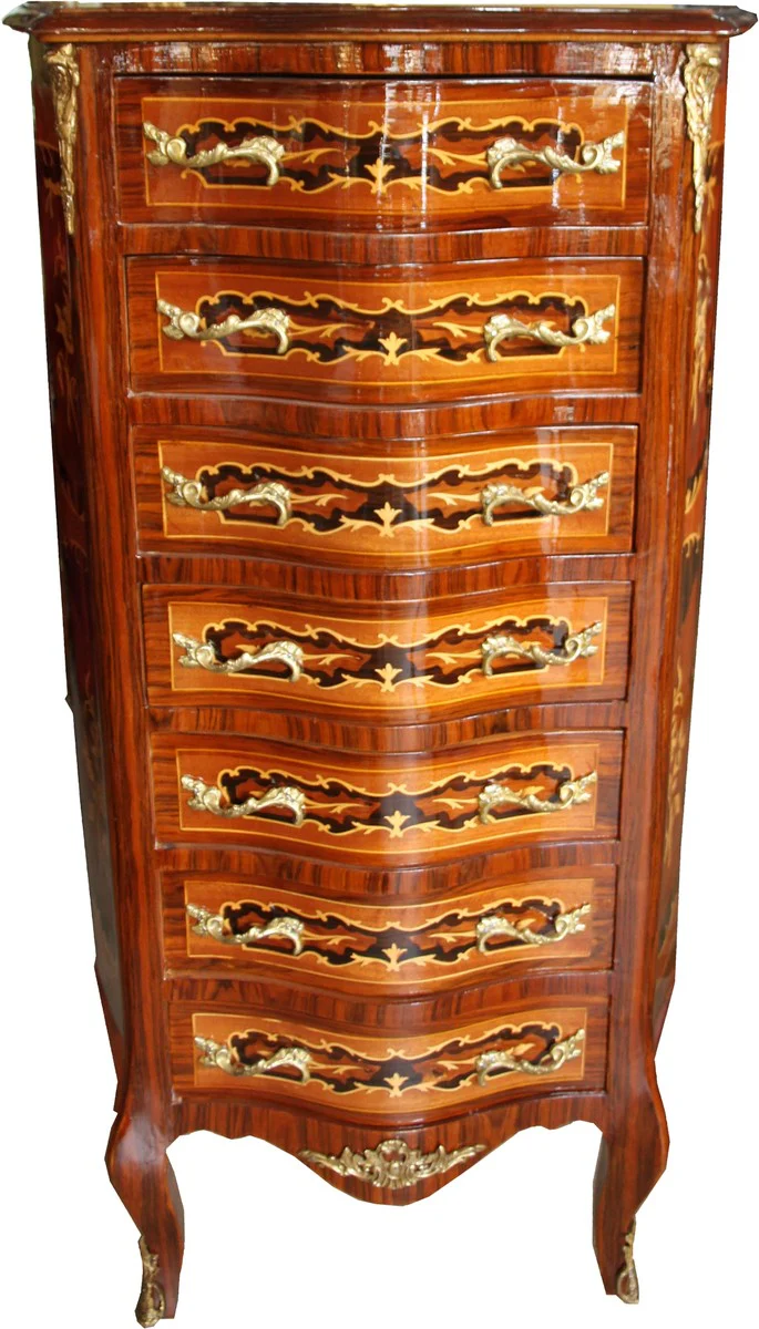 Baroque chest of drawers mahogany inlaid with 7 drawers 123 x 70 x 35 cm - antique style