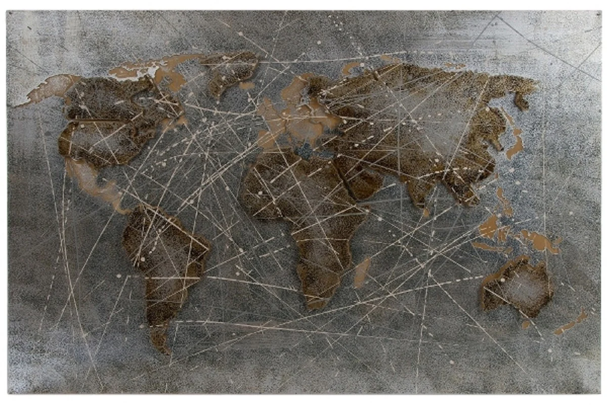 Luxury metal oil painting world map multicolored 120 x 5 x H. 80 cm - oil painting with 3D effect