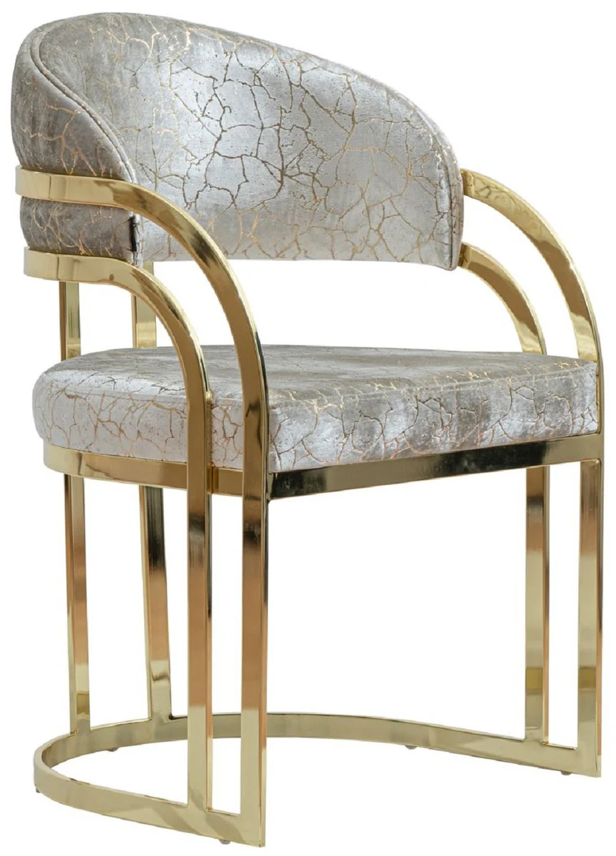Luxury dining room chair set of 6 with armrests silver / gold H. 88 cm