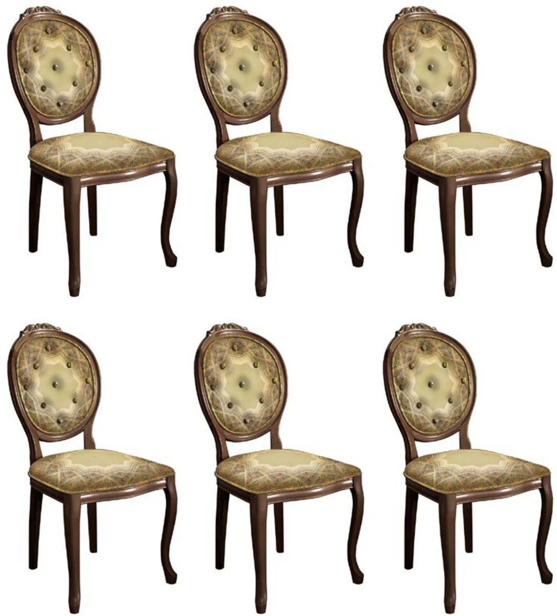 Baroque Dining Room Chair Set Multicolored / Brown - 6 Handmade Kitchen Chairs in Baroque Style - Baroque Dining Room Furniture