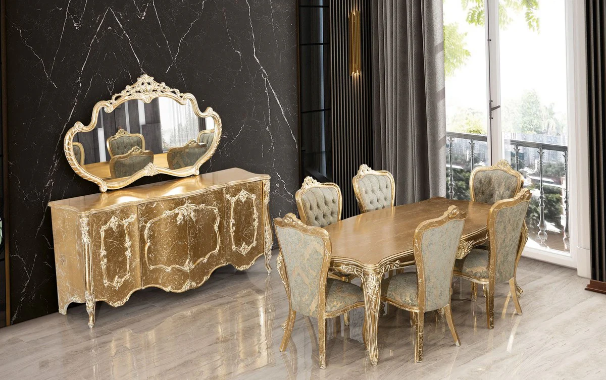 Luxury Baroque Dining Room Chair Set of 8 Green / Antique Gold - Magnificent Baroque Style Kitchen Chairs - Luxury Baroque Style Dining Room Furniture - Baroque Dining Room Furniture - Baroque Style Furniture