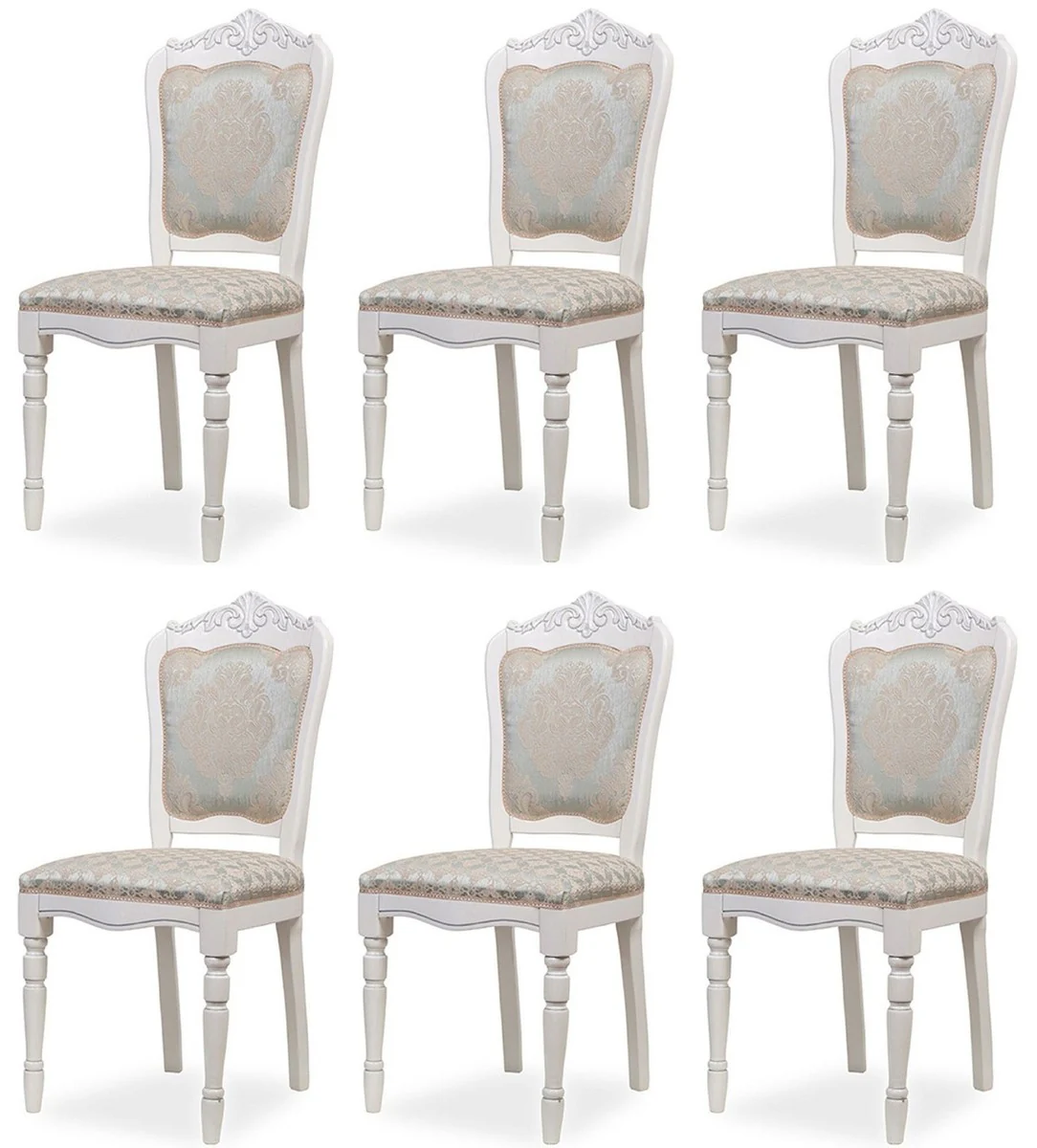 Luxury Baroque Dining Room Chair Set of 6 Silver / Beige / White H. 104 cm - Baroque Dining Room Furniture