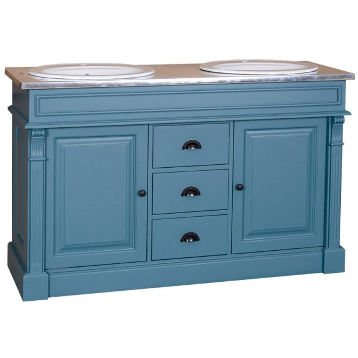 Country house style wash cabinet vanity unit including 2 sinks with drawers and cabinet doors Nice - bathroom cabinet solid wood