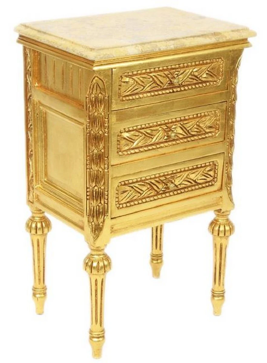 Baroque side table with 3 drawers and marble top gold / cream 45 x 55 x H. 75 cm - Baroque furniture