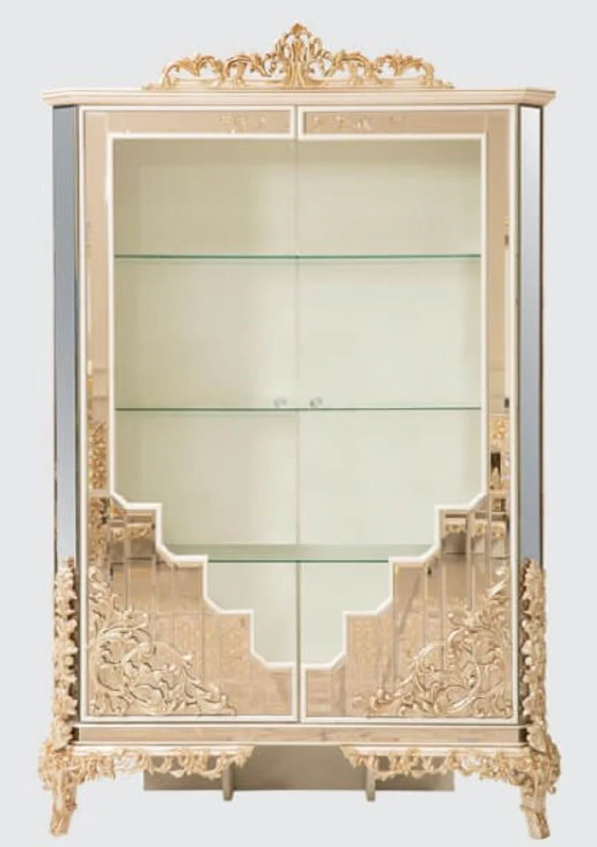Luxury baroque display cabinet white / gold - handmade solid wood display cabinet with 2 doors - magnificent baroque furniture