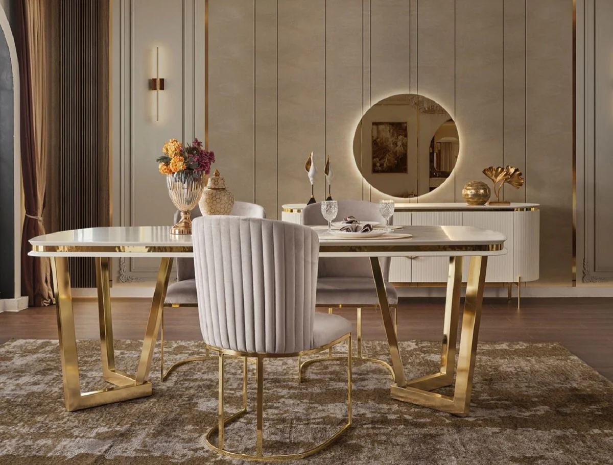 Luxury dining room chair set of 6 gray / gold 66 x 52 x H. 90 cm - Luxury dining room & restaurant furniture