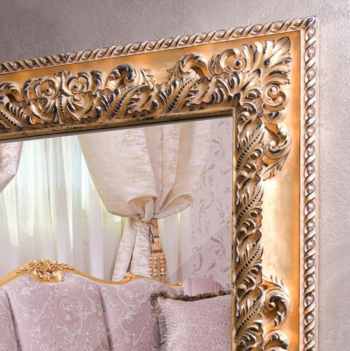 Luxury Baroque Mirror Gold H. 134 cm - Rectangular Baroque Style Wall Mirror - Made in Italy