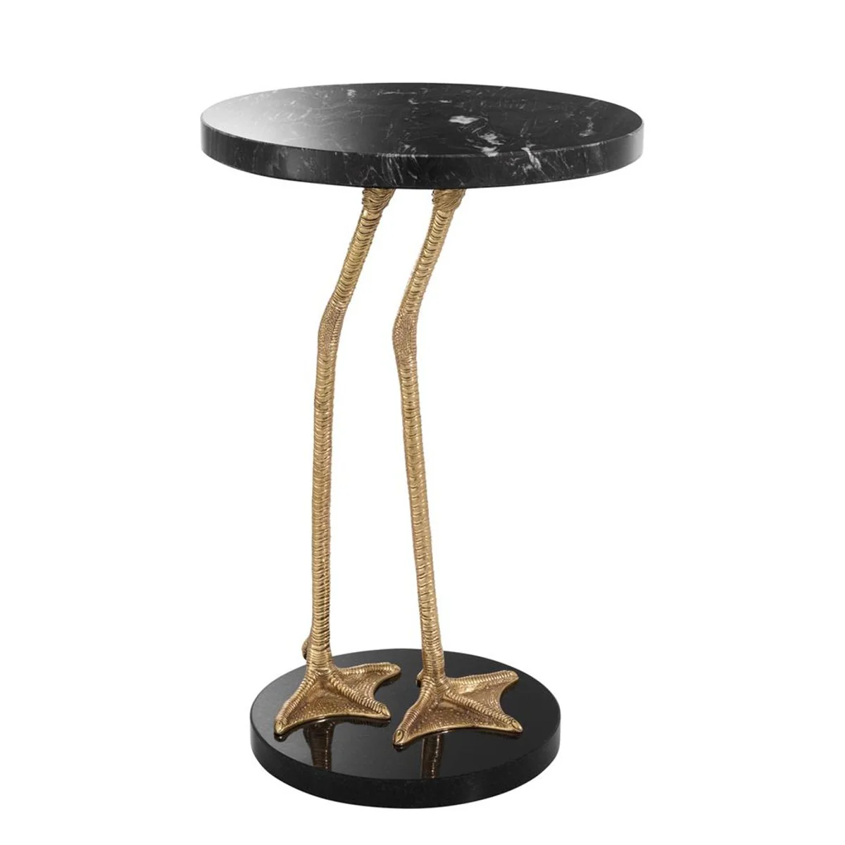 Luxury living room side table in gold brass with black marble top 41 x H. 62 cm - Limited Edition