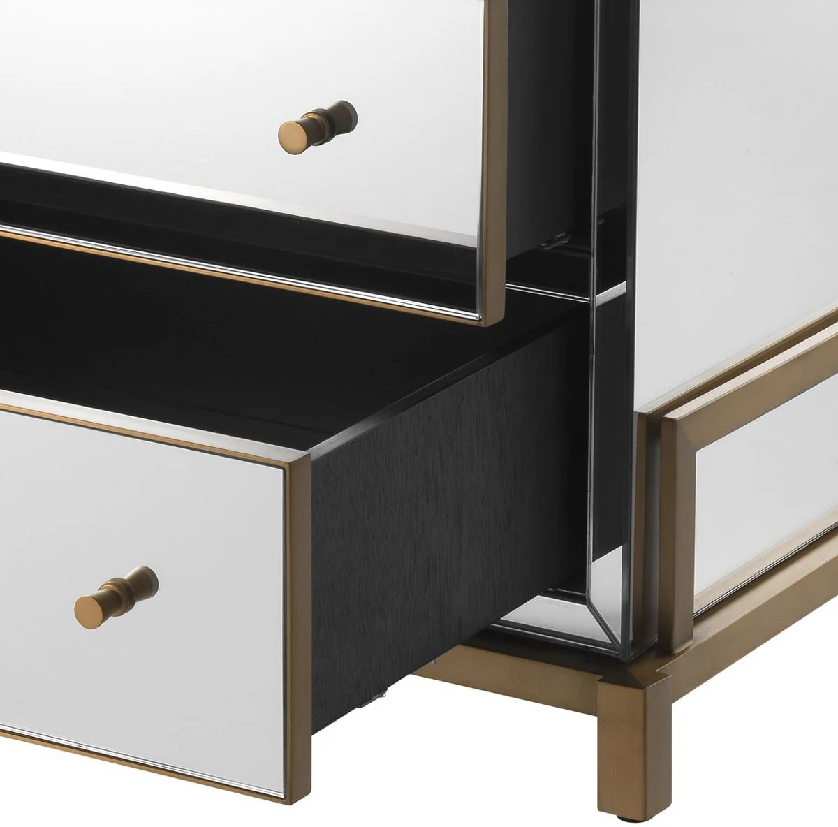 Luxury mirror glass chest of drawers with 5 drawers brass colored 88.5 x 52 x H. 87.5 cm - Mirrored bedroom cabinet - Bedroom furniture